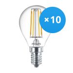 Fordelspakke 10x Philips Corepro LED Lustre E14 Kugle filament klar 4.3W 470lm - 827 ekstra varm hvid | erstatter 40W