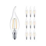 Fordelspakke 10x Philips Corepro LED Kerte E14 Bøjet Tip filament klar 2W 250lm - 827 ekstra varm hvid | erstatter 25W