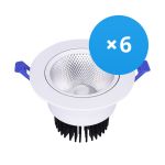 Fordelspakke 6x Bright Choice LED Downlight Runde Vipbar 15W 1200lm 60D - 930 Varm Hvid | 135mm - Udsnit 110mm - UGR <19