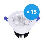 Fordelspakke 15x Bright Choice LED Downlight Runde Vipbar 15W 1200lm 60D - 930 Varm Hvid | 135mm - Udsnit 110mm - UGR <19