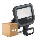 Fordelspakke 4x Ledvance LED Projektør Aluminium Sort 17W 2400lm 100D - 840 Kold Hvid | IP65 - Bevægelses- Og Lyssensor - Symmetrisk