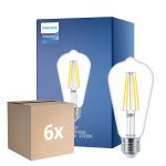 Fordelspakke 6x Philips MASTER Value LED Pære E27 Edison filament klar 5.9W 806lm - 927 ekstra varm hvid | bedste farvegengivelse - erstatter 60W
