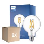 Fordelspakke 6x Philips MASTER Value LED Globe E27 93mm Filament Klar 5.9W 806lm - 922-927 Ekstra Varm Hvid | Bedste Farvegengivelse - Dæmpbar - Erstatter 60W