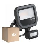 Fordelspakke 4x Ledvance LED Projektør Aluminium Sort 8W 1200lm 100D - 840 Kold Hvid | IP65 - Bevægelses- Og Lyssensor - Symmetrisk