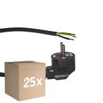 Fordelspakke 25x Noxion Power Forsyningskabel Sort - Schuko Europlug + Åbne ender - 2m - 3 pole 0,75mm2