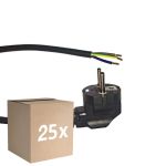 Fordelspakke 25x Noxion Power Forsyningskabel Sort - Schuko Europlug + Åbne ender - 5m - 3 pole 0,75mm2