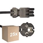 Fordelspakke 25x Noxion GST-Kompatibel Forsyningskabel - Hun + Schuko Europlug - Sort 1.5m - 3 pole 0.75mm2