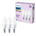 Fordelspakke 3x Philips Pære LED E14 Kerte Matt 5W 470lm - 827 Ekstra Varm Hvid