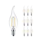 Fordelspakke 10x Philips Corepro LED Kerte E14 Bøjet Tip filament klar 2W 250lm - 827 ekstra varm hvid | erstatter 25W