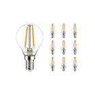 Fordelspakke 10x Noxion Lucent Lustre LED E14 Kugle filament klar 2.5W 250lm – dæmpbar - erstatter 25W