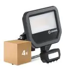 Fordelspakke 4x Ledvance LED Projektør Aluminium Sort 17W 2400lm 100D - 840 Kold Hvid | IP65 - Bevægelses- Og Lyssensor - Symmetrisk