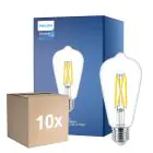 Fordelspakke 10x Philips MASTER Value LED Pære E27 Edison Filament Klar 5.9W 806lm - 922-927 Dim to Warm | Bedste Farvegengivelse - Erstatter 60W