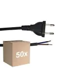 Fordelspakke 50x Noxion Euro Forsyningskabel Sort - C7 Europlug + Åbne ender - 2m - 2 pole 0,75mm2