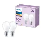 Fordelspakke 2x Philips Pære LED E27 Pære Matt 7W 806lm - 827 Ekstra Varm Hvid