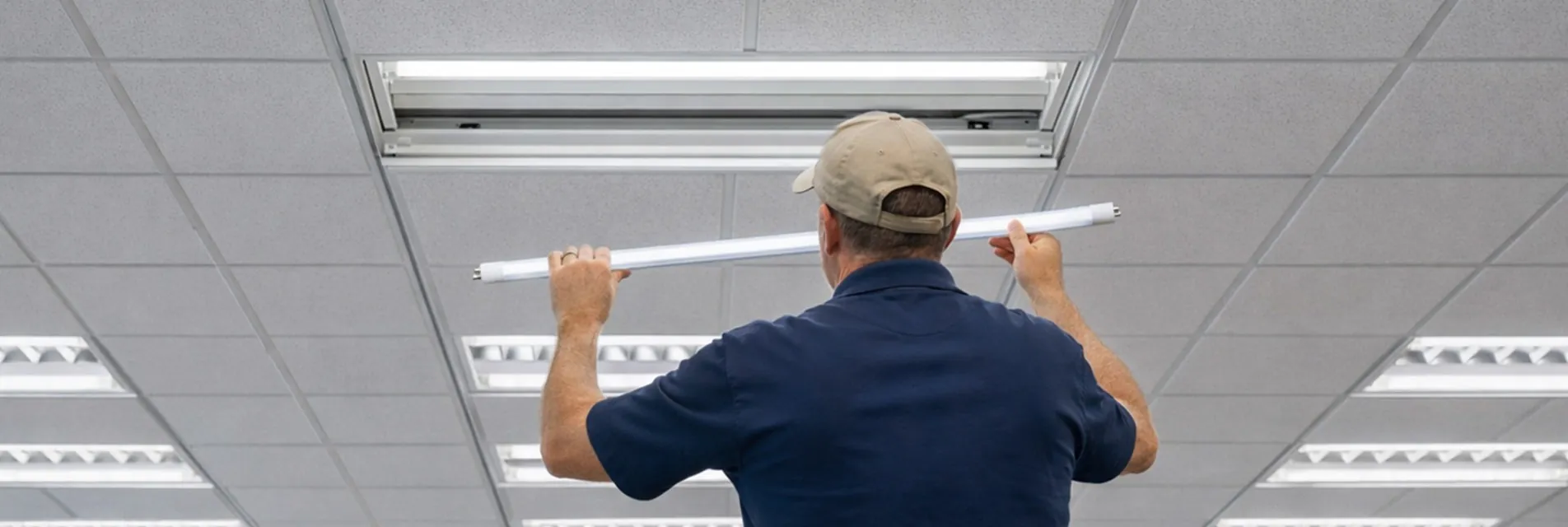 Installatør installerer Noxion T5 Tube i fatning